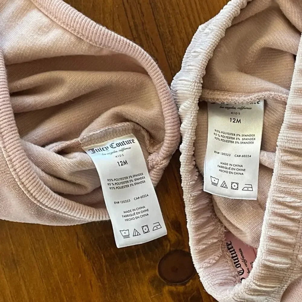 Juicy Couture Kids 12 M ​Baby Girls 2 Piece Logo Velour Jogger Set Pink Stretch - Picture 13 of 15